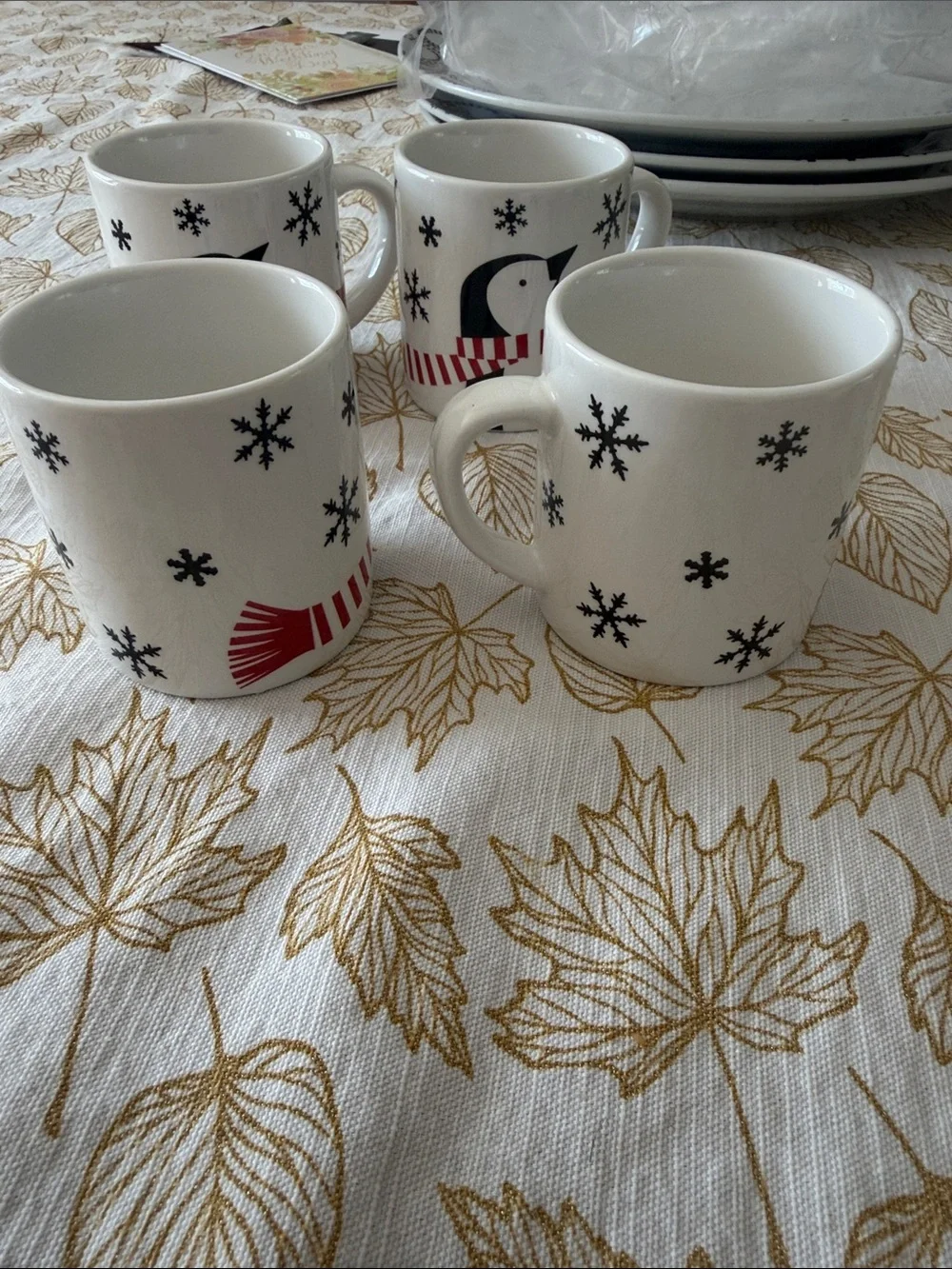 Crate & Barrel Penguin & Snowflakes “Jolly Duo” Child's Mug set of 4